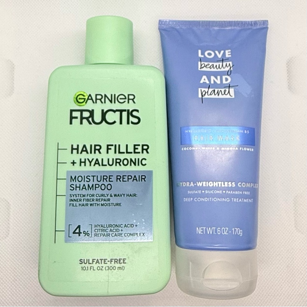 Garnier Fructis Hair Filler Shampoo and Love Beauty and Planet Hair Mask Set